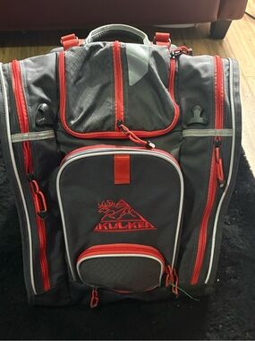 Kulkea Gray and Red Men’s Backpack with Multiple Compartments